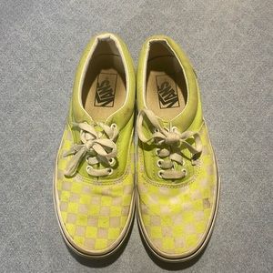 Green checkered vans. Female size- 8.5 Male size- 7